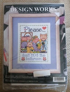 BNIB Counted Cross Stitch Kit By Design Works. "Please Don’t HOG The Bathroom" - Picture 1 of 4