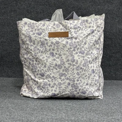 Laura Ashley Tote Bag Womens One Size White Purple Floral Cotton Leather Trim - Image 1 of 4