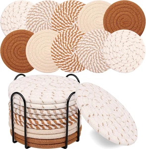 10 Posavasos para Bebidas con Soporte, 5 Colores Posavasos Absorbentes para Bebida - Imagen 1 de 12