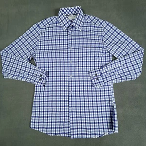 Duchamp London Shirt Mens 15-38 Blue Check Button Up Long Sleeve Tailored Fit - Picture 1 of 11
