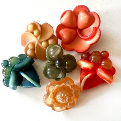 Variety Lot Antique Colorful Celluloid Buttons Fruit & Flower Shapes 5/8 - 1” - Image 1 of 4