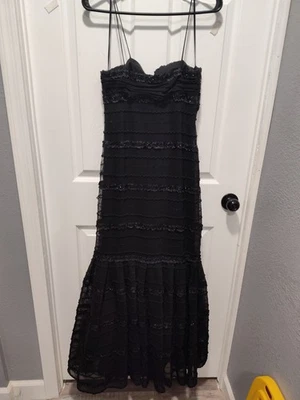 JS Collections Black Lace Shell Spaghetti Strap Evening Gown Cocktail Dress Sz 8 - Image 1 of 4