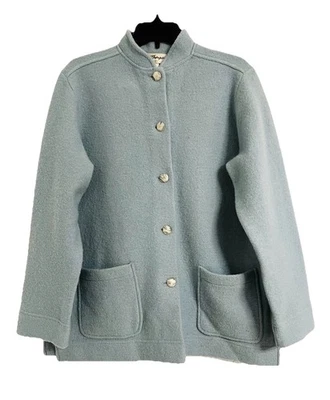 Chaqueta De Colección Norm Thompson Mujer Pequeña M/L Azul Lana Hervida Mármol Botón Años 90 Foto 1 de 4