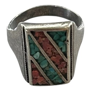 Large Vintage Navajo Sterling Silver Turquoise Men's Ring Size 14 - Picture 1 of 3