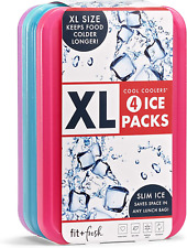 Cool Coolers by  4 Pack XL Slim Ice Packs, Quick Freeze Space Saving Reusable Ic