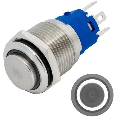 Stainless steel Pressure switch raised Ø16mm Ring LED Cold White IP65 2,8x0,5mm  - Image 1 of 3