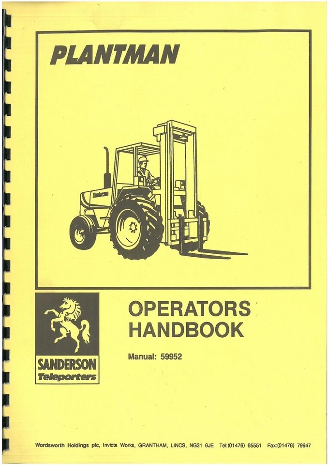 Sanderson Forklift SB Plantman Ops Manual - 50 504 60 604 604S 70 704 80 804 100 - Image 1 of 1