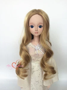 Peluca 1/8 1/6 1/4 1/3 tío BJD muñeca resorte de cabello rizo de separación central rubia dorada - Imagen 1 de 5