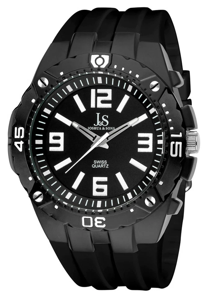 Reloj Joshua & Sons para hombre audaz esfera negra correa de silicona JS-36-BK Foto 1 de 1