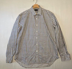Zara Man Button Long Sleeve Dress Shirt Mens US 17 Preppy Blue Brown Plaid - Picture 1 of 8