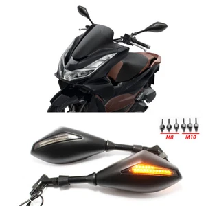 2c Motorcycle Side Mirrors + Amber LED Turn Signal For Yamaha Nmax 125 Honda PCX - Picture 1 of 7