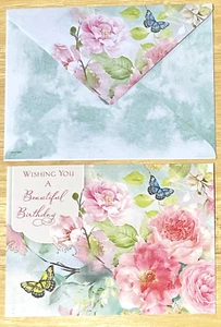 Birthday Greeting Card w/ Envelope - Flowers - Butterflies - Picture 1 of 3