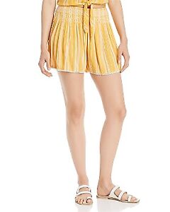 Aqua Women's Striped Smocked Casual Shorts Gold Size XS