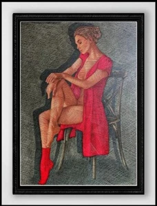Red Sock 40 x 50 cm art canvas Signed Certificated By HAYDAR Ekinek - Picture 1 of 6