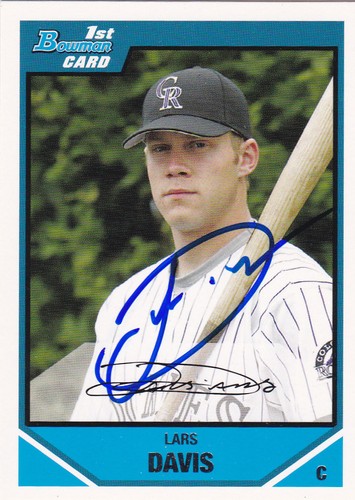 LARS DAVIS COLORADO ROCKIES SIGNED 2007 BOWMAN DRAFT PICK PROSPECT ...