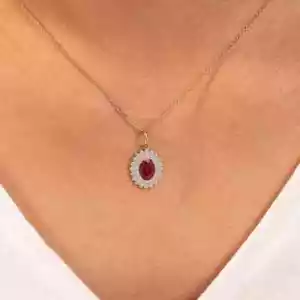 Vintage Ovale Rubino Naturale Gemma Ciondolo Argento Unico Maggio Portafortuna - Foto 1 di 4