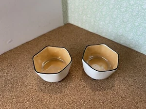 2 Germany 6 Sided Salt Cellar Dip Orange Lustre Footed Porcelain Black Trim - Picture 1 of 9