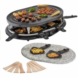 BBQ Raclette Grill 8 Person Set Pans & Spatulas Electric Cooker Grill Hot Plate - Picture 1 of 12