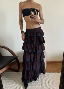 Stunning Authentic Chanel Layered Ruffled Long CC Logo Silk Skirt Size 36 - Picture 1 of 16