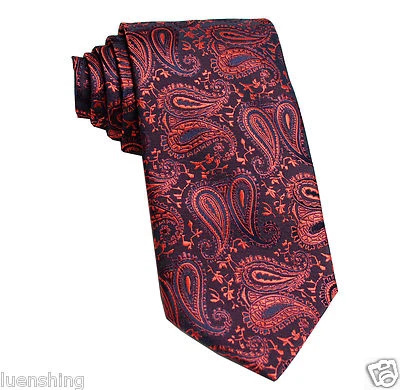 New Men's Polyester Woven Neck Tie Navy Blue Red Paisley Prom Wedding formal - Image 1 of 2