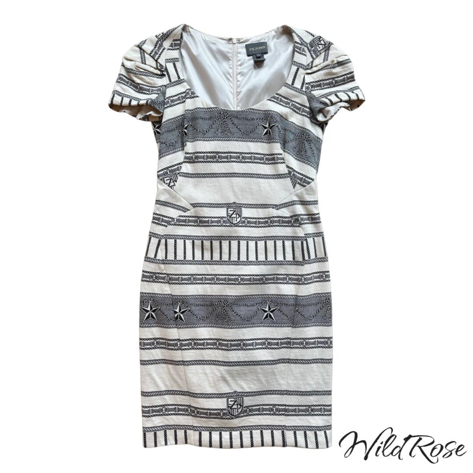 Vestido Vaina ZAC POSEN Blanco y Negro Estrella Náutica Marinero Talla 8 Foto 1 de 4