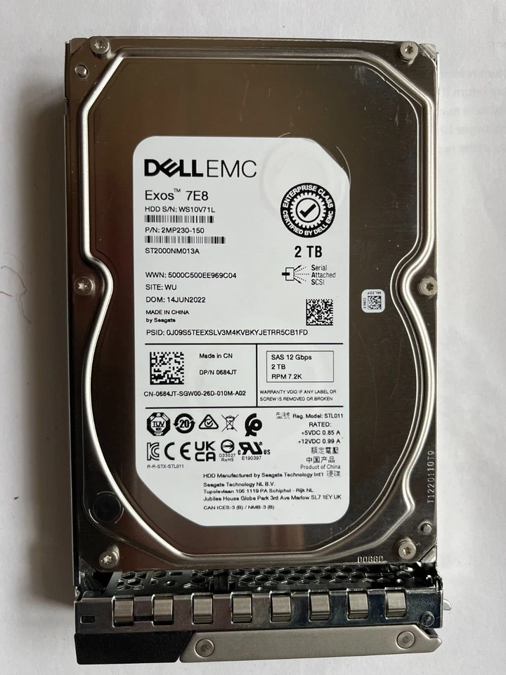 684JT DELL SEAGATE ST2000NM013A 2TB 7.2K SAS 3.5" 12Gb/s HDD 0684JT R540 T350 - Image 1 of 1