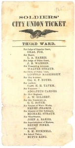 1865 Soldiers' CITY UNION TICKET 1865 Cincinnati OH Third Ward Stimmzettel - Bild 1 von 3