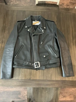 Schott Perfecto Steerhide 618 44 码黑色皮革摩托车夹克 — 第 1/4 张图片