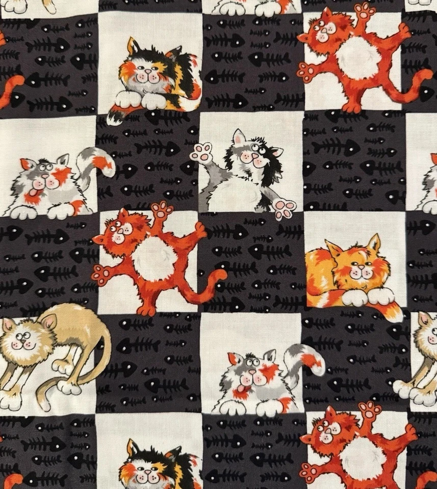 Tecido ALLEY CAT por Greta Lynn para lona Benartex quadrados ossos de peixe 44” BTY - Imagem 1 de 4