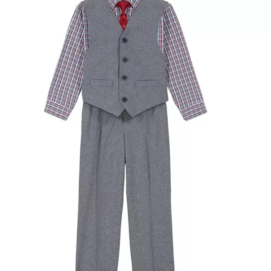 NUEVO CONJUNTO DE TRAJE DE 4 PIEZAS PARA NIÑOS NIÑOS IZOD GRIS ROJO CHALECO CAMISA PANTALONES CORBATA TALLA 4 Foto 1 de 1