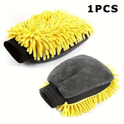 Guante de limpieza grueso de microfibra de chenilla para lavado de autos-doble cara antiarañazos Foto 1 de 4
