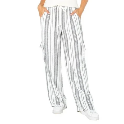 Pantalón cargo Roxy para mujer mezcla de lino, negro múltiple, grande nuevo Foto 1 de 2