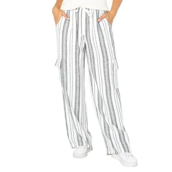 Roxy Women's Striped Cargo Pockets Pants Black Size L