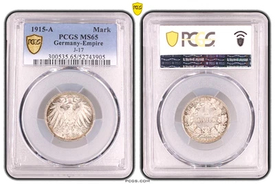PCGS MS65 1 MARK 1915 A EMPIRE Germany Silver Coin J-17 WW1 Mk Uncirculated - Image 1 of 4