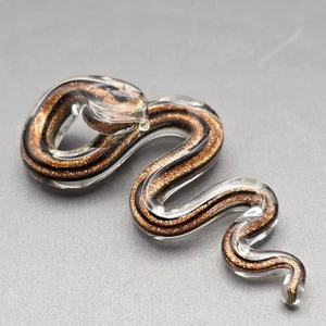 Glass Snake Pendant 2.5x1.25" Black w/ Gold Sparkle Sculptural Bail Mythology - Picture 1 of 7