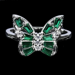 925 Sterling Silver Ring Baguette Simulated Cz Butterfly Gemstone Jewelry Sz 7.5 - Picture 1 of 13