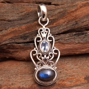 925 Sterling Silver Labradorite Gemstone Birthstone Gift Pendant - Picture 1 of 2