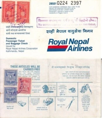 SELLOS DE INGRESOS DE NEPAL_ROYAL NEPAL AIRLINES TKT_DOMÉSTICO_Rs.4.50 1985_4pg LIBRO Foto 1 de 4
