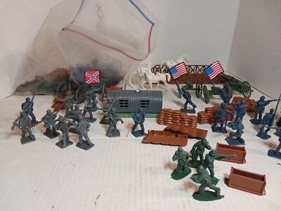 Vintage lot  Civil War Toy Army Men Horses, Cannons, Carts, and Flags - Image 1 of 4