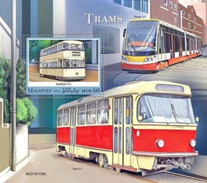 SHEFFIELD Transport Corporation 513 & Prague Tram Stamp Sheet (2020 Maldives) - Picture 1 of 1