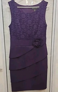 VESTIDO CORPIÑO DE ENCAJE TALLA 8 ropa conectada sin mangas drapeado berenjena hasta la rodilla - Imagen 1 de 5
