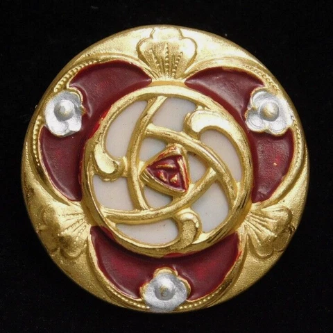 Hand Painted Antique Vtg BUTTON Pierced Brass w/a Celluloid Center NICE #H Cover