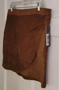 Olivia grau camelbraun Stretch Kunst-Wildleder Seitenreißverschluss Wickel Minirock XL Neu mit Etikett - Bild 1 von 7