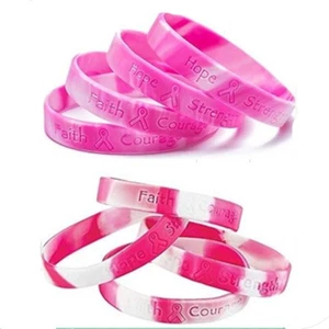 Camo Pink Ribbon Breast Cancer Awareness Silicone Bracelets Wristband for Adult - Picture 1 of 16