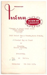 1952 Menu Colazione The New Inn Gloucester, Masachusetts mercoledì 8 luglio - A3 - Foto 1 di 2