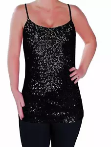Womens Sparkly Sequin Strappy Vest Top Cami Sequined Sleeveless Camisole Glitter - Picture 1 of 72