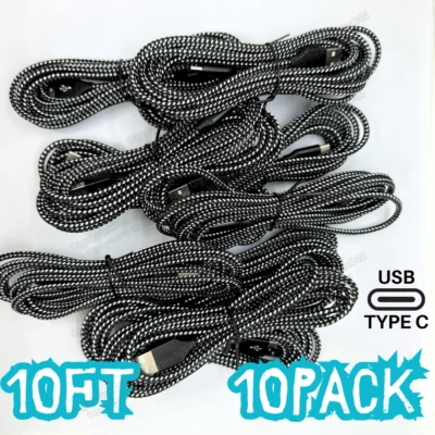 10X 10Ft Braided USB Type C Data Charger Cable For Samsung Oppo iPhone 15 16 Lot - Image 1 of 4