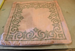 Pillow Sham Pair 20 x 20" Bright Peach Safavieh Tan Embroidered Button Back - Picture 1 of 8