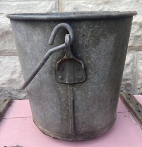Vintage Galvanized Metal Farm Bucket Pail Extra Heavy Planter #14 Hole in Bottom