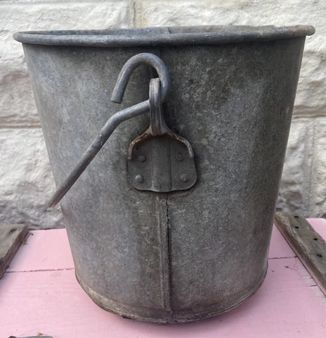 Vintage Galvanized Metal Farm Bucket Pail Extra Heavy Planter #14 Hole in Bottom Cover